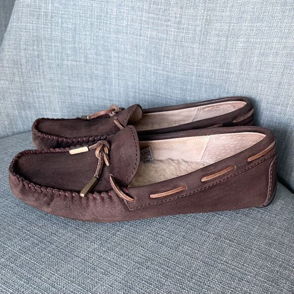 UGG Australia Women Size 7 Dakota Moccasin Slippers Dark Brown Leather Loafers - Picture 6 of 10